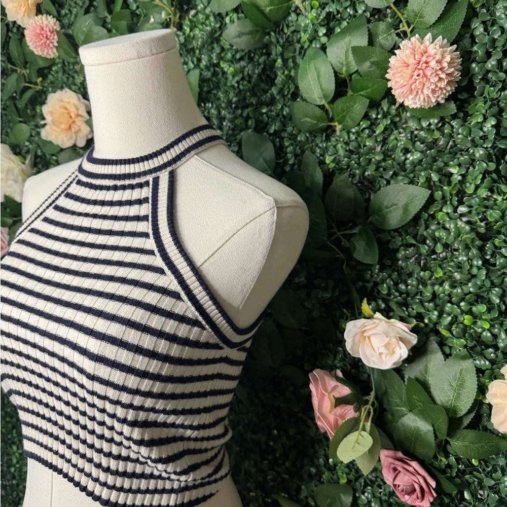 Striped Cropped Halter Top - Picture 3 of 6